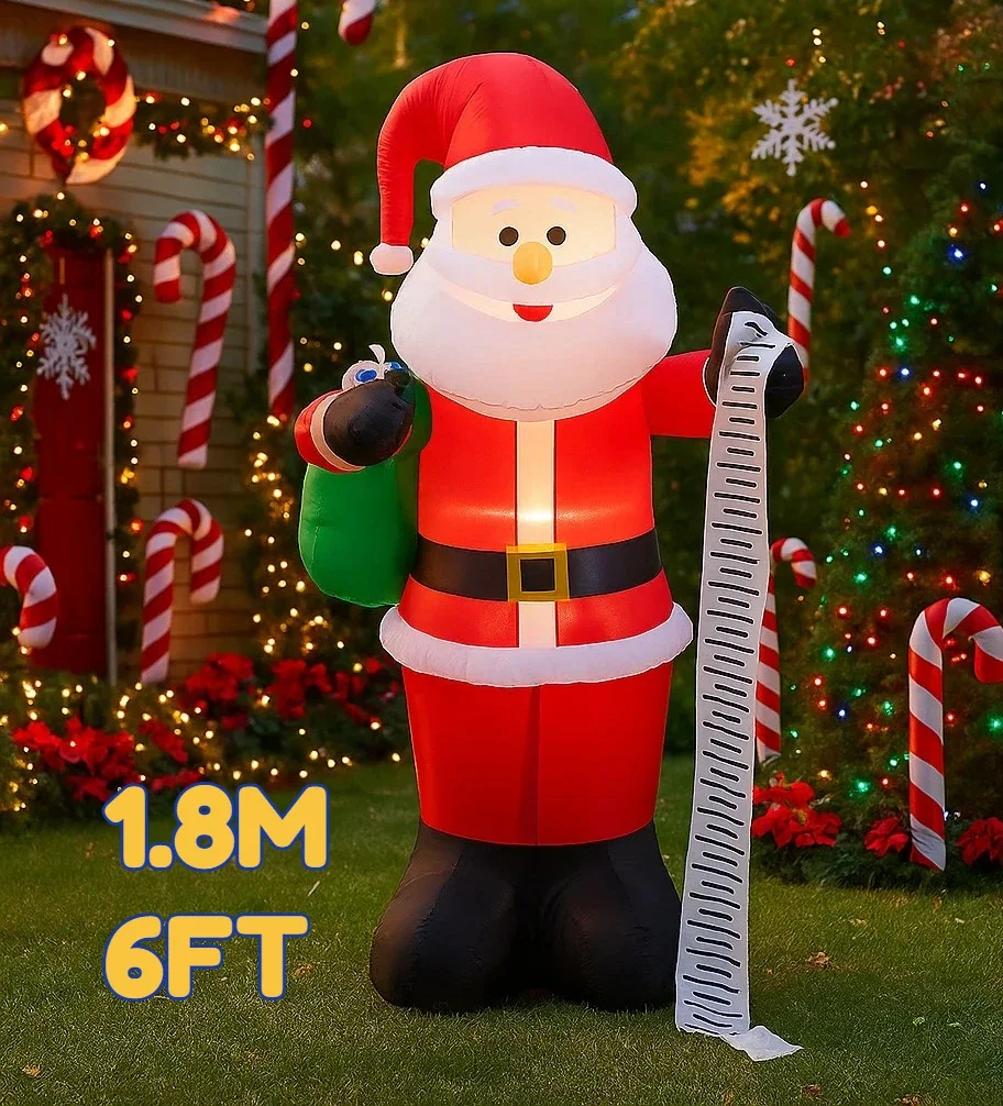 6피트 크리스마스 장식품 풍선 선물 가방 산타클로스 장난감 집 마당 장식 LED 장식 크리스마스 용품 야외용