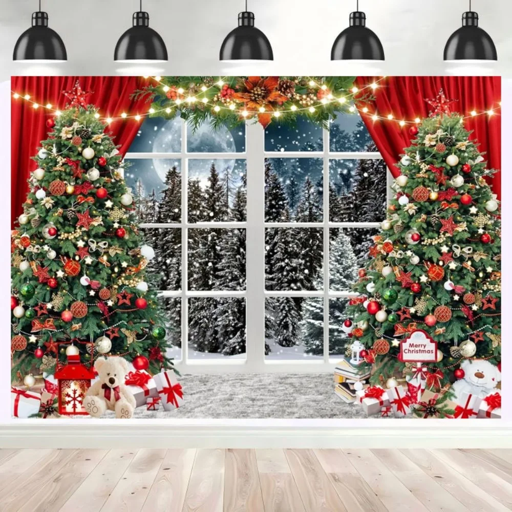 Weihnachten verschneite Fenster Hintergrund Weihnachten Vollmond Nacht Hintergrund Familie Foto Hintergrund Urlaub Party Banner Weihnachten Hintergrund