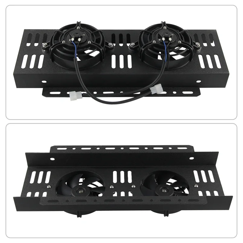 Black Aluminum Single/Dual 5.5'' Electric Fan Kit + Small/Medium/Large Oil Cooler Bar & Plate Universal Mounting Bracket Cooling