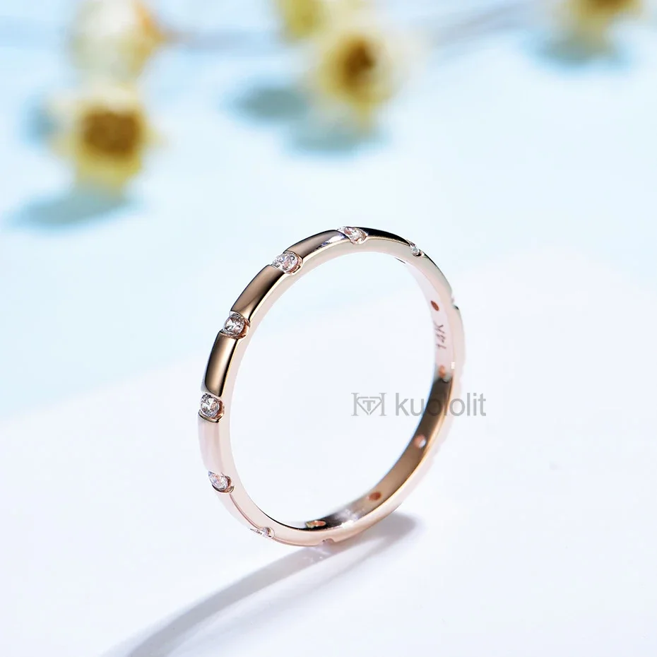 Kuololit 585 14K 10K الذهب الوردي مويسانيتي خاتم للنساء خاتم سوليتير مطابقة الخلود الكامل الزفاف الفرقة لخواتم الخطوبة #3