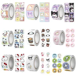 500 uds/rollo de pegatinas Sanrio Kawaii Kuromi Hello Kitty P Cinnamoroll pegatinas de recompensa de dibujos animados para niños pegatinas de decoración de regalo juguetes