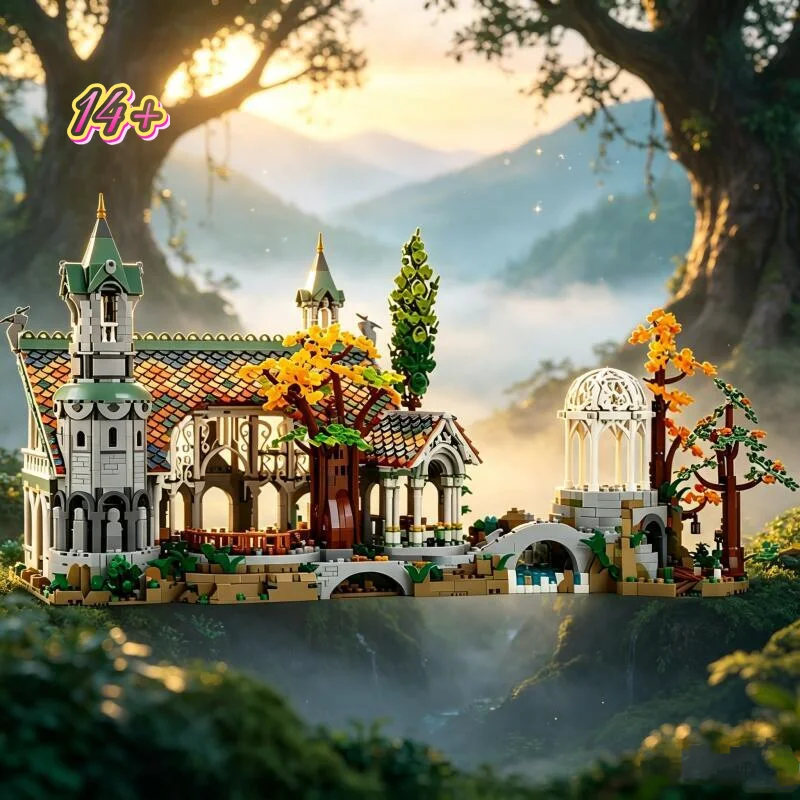 6167pcs Film Elven Sanctuary Street View Mystical Valley Model Puzzle Building Blocks Manor Toy Holiday Birthday Festival Gifts