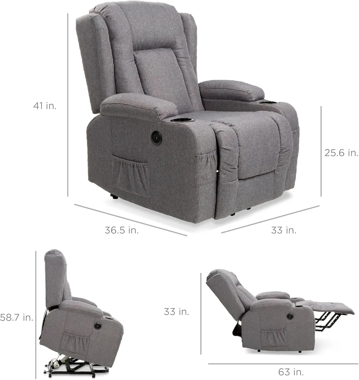 Choice Products Modern Linen Electric Power Lift Chair, Recliner Massage Chair, Adjustable Furniture for Back, Legs w/ 3 Po