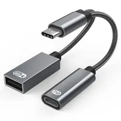 OD 3.2mm USB Type C Cable 2 in1 60W PD Fast Charging OTG Adapter Converter Data Sync For Laptop Mobile Phone Tablet 125mm Length