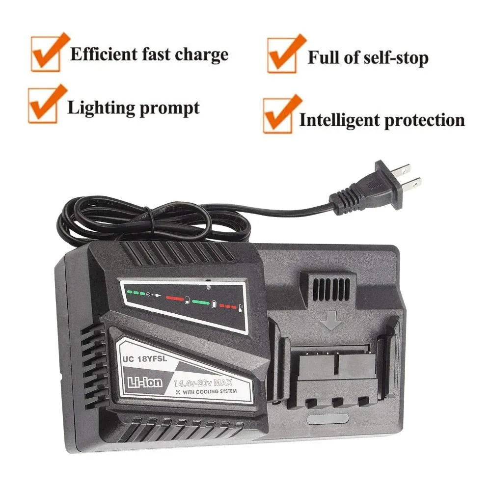 Ładowarka do akumulatorów litowych UC18YSFL kompatybilna z elektronarzędziami Hitachi 14.4V-18V, do akumulatorów BSL1815 BSL1815X, wtyczka US/EU/UK/AU — zdjęcie produktu 2