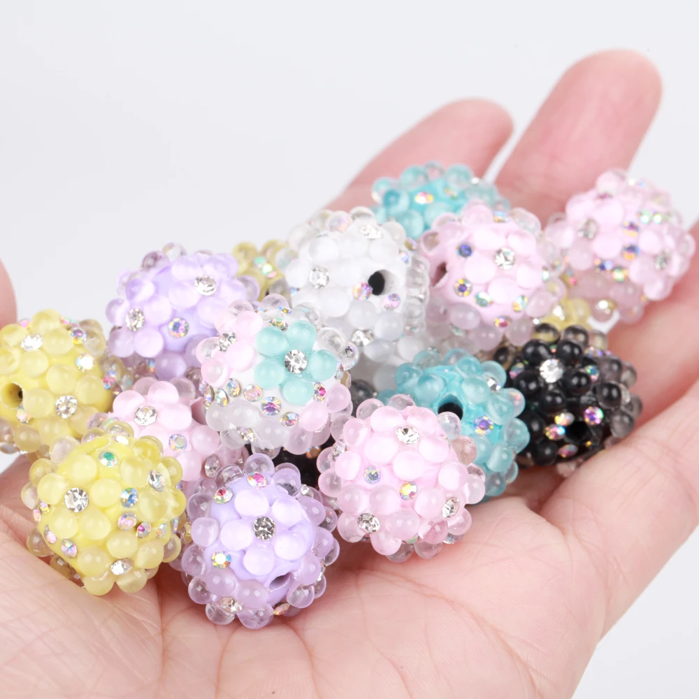 20mm 1/3/5pcs 3D Flower Ball Rhinestone Focal Acrylic Spacer Beads For Jewelry Making DIY Necklace Bracelet Earrings Keychain