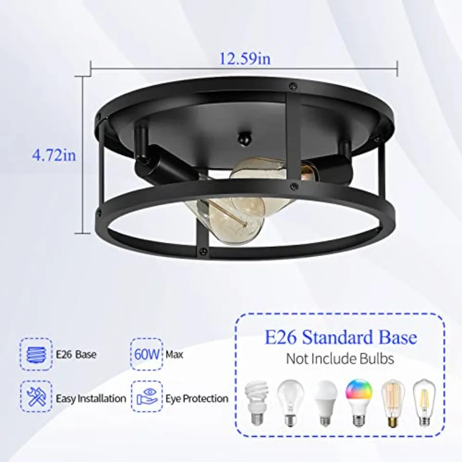 Black Flush Mount, - Hallway s, s Mount for Kitchen, Farmhouse, Bedroom Pack