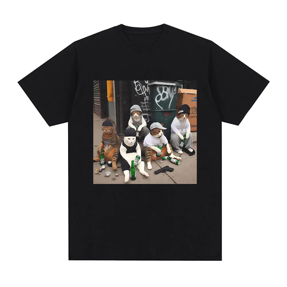 Camiseta estampada de gato de dibujos animados de manga corta para parejas con blusa casual de tendencia NS