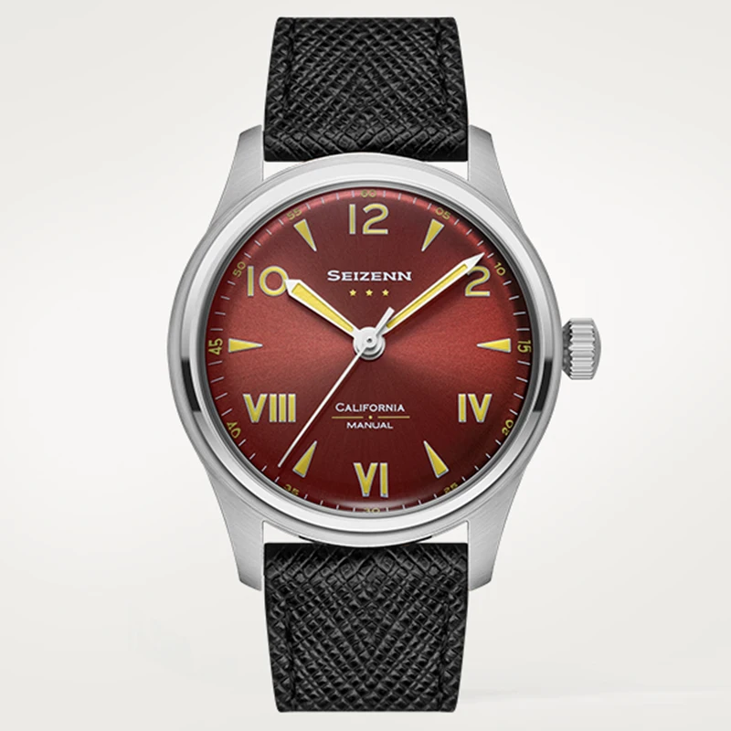 Red California Dial Manual Winding Watch Enamel Vintage Field Army Watch Seizenn Watch Mens Mechanical Watch Luminous