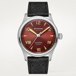 Vermelho califórnia dial manual de enrolamento relógio esmalte campo do vintage exército relógio seizenn relógio mecânico dos homens luminoso