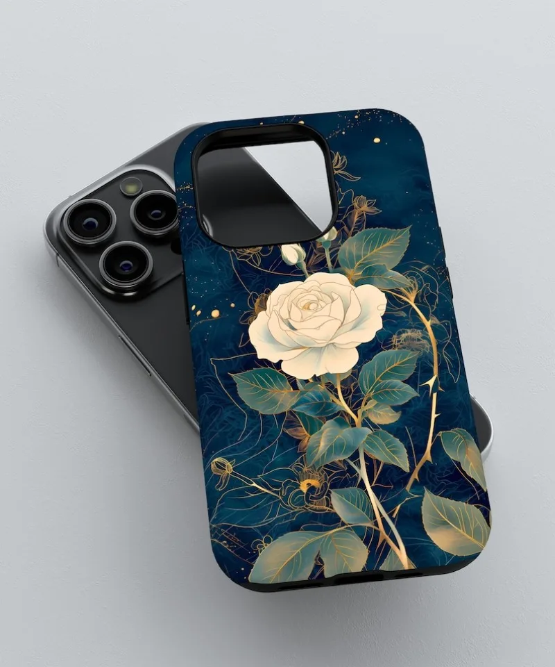 Celestial Elegant White Rose Phone Case For IPHONE 16 15PRO MAX 14 13 12 11 Acrylic TPU Two in one magnetic Phone Cases