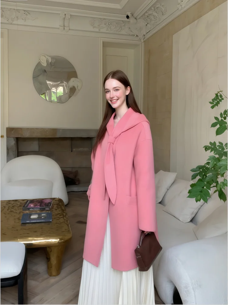 

2025 Autumn and Winter New Korean Style Hooded Long-Sleeved Women's Jacket, Double-Sided Woolen Women's Jacket, Wool Jacket, Women's Winter Cashmere Jacket
