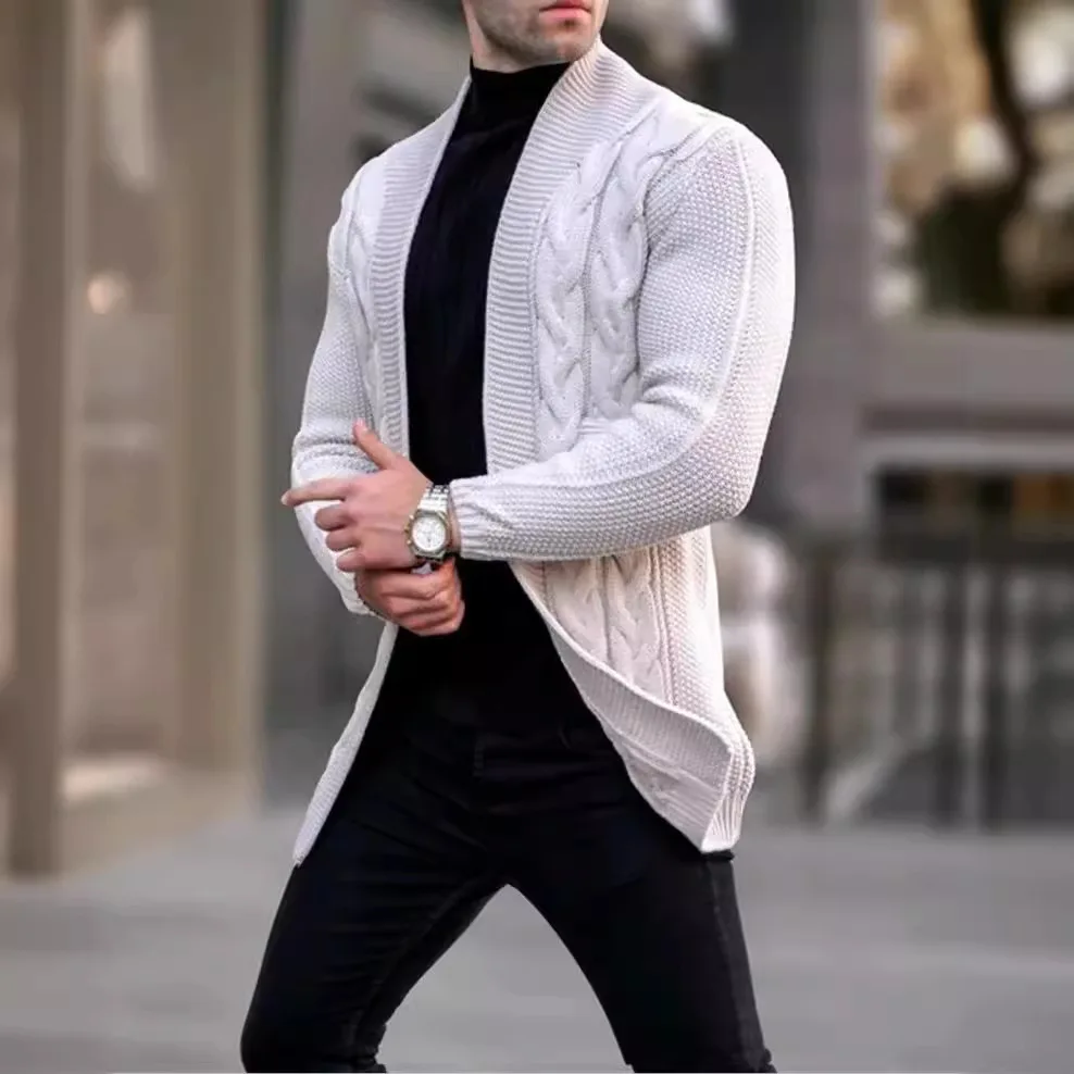 

Европейско-американские мужские однотонные повседневные модные свободные повседневные простые базовые вязаные свитера с длинными рукавами, кардиганы, мужские пальто, топы