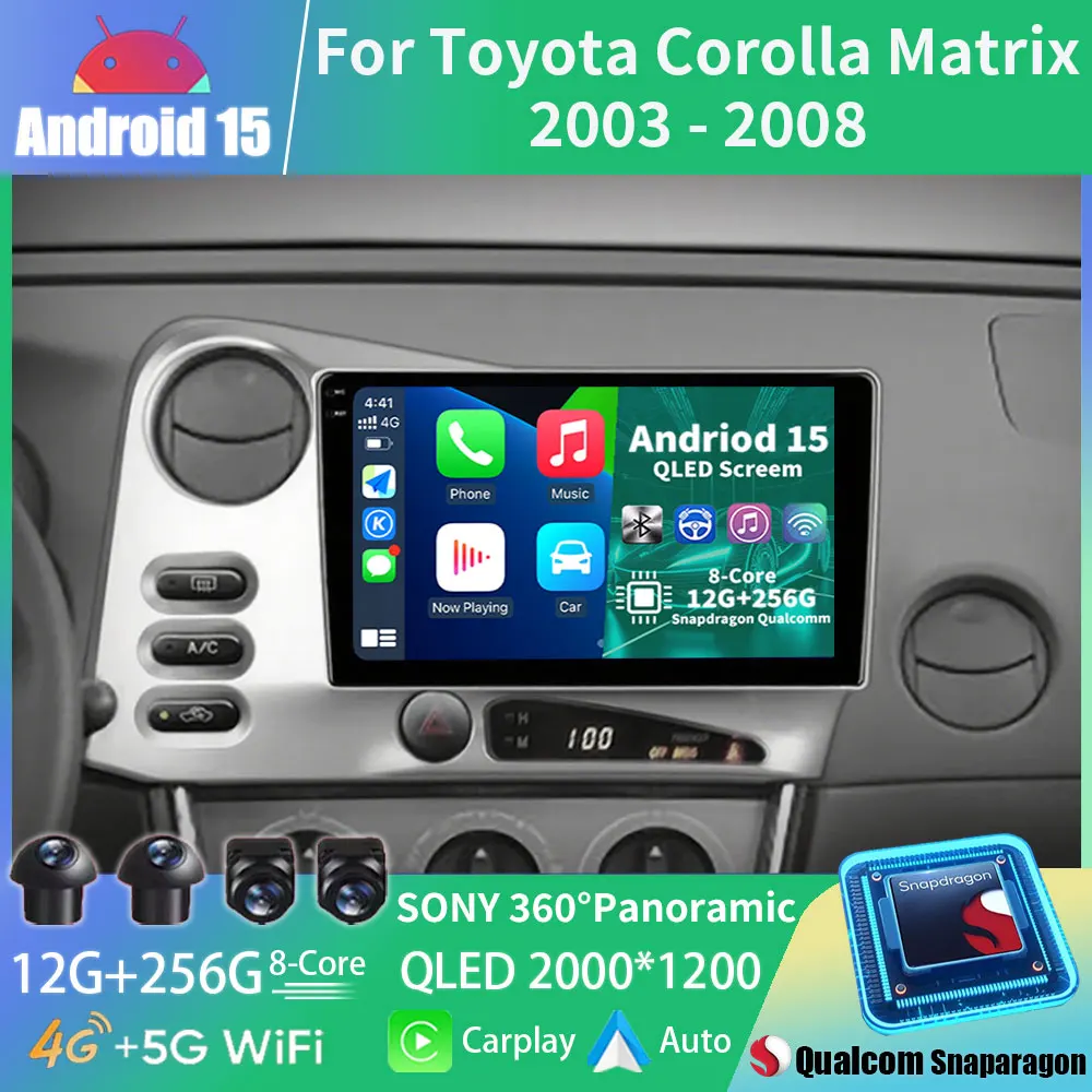 

Android 15 Car Radio For Toyota Corolla Matrix 2003 - 2008 GPS Multimedia Player Navi Head Unit Stereo Wireless Carplay Auto DSP
