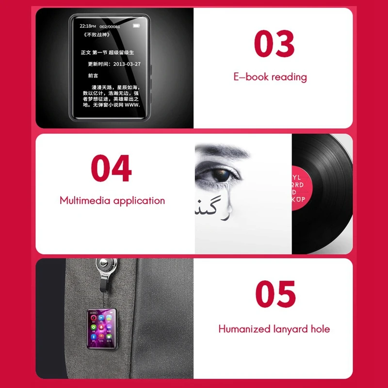 HFES Full Screen Bluetooth MP3 Walkman Student Version MP4 Small Bluetooth External Music Player MP5 Portable Press 4GB