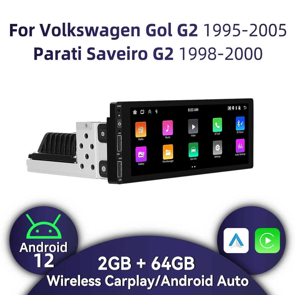 Rádio android 1 din para vw volkswagen gol g2 1995-2005 parati salvariro g2 1998-2000 carplay autoradio 6.86 "estéreo carro multimídia