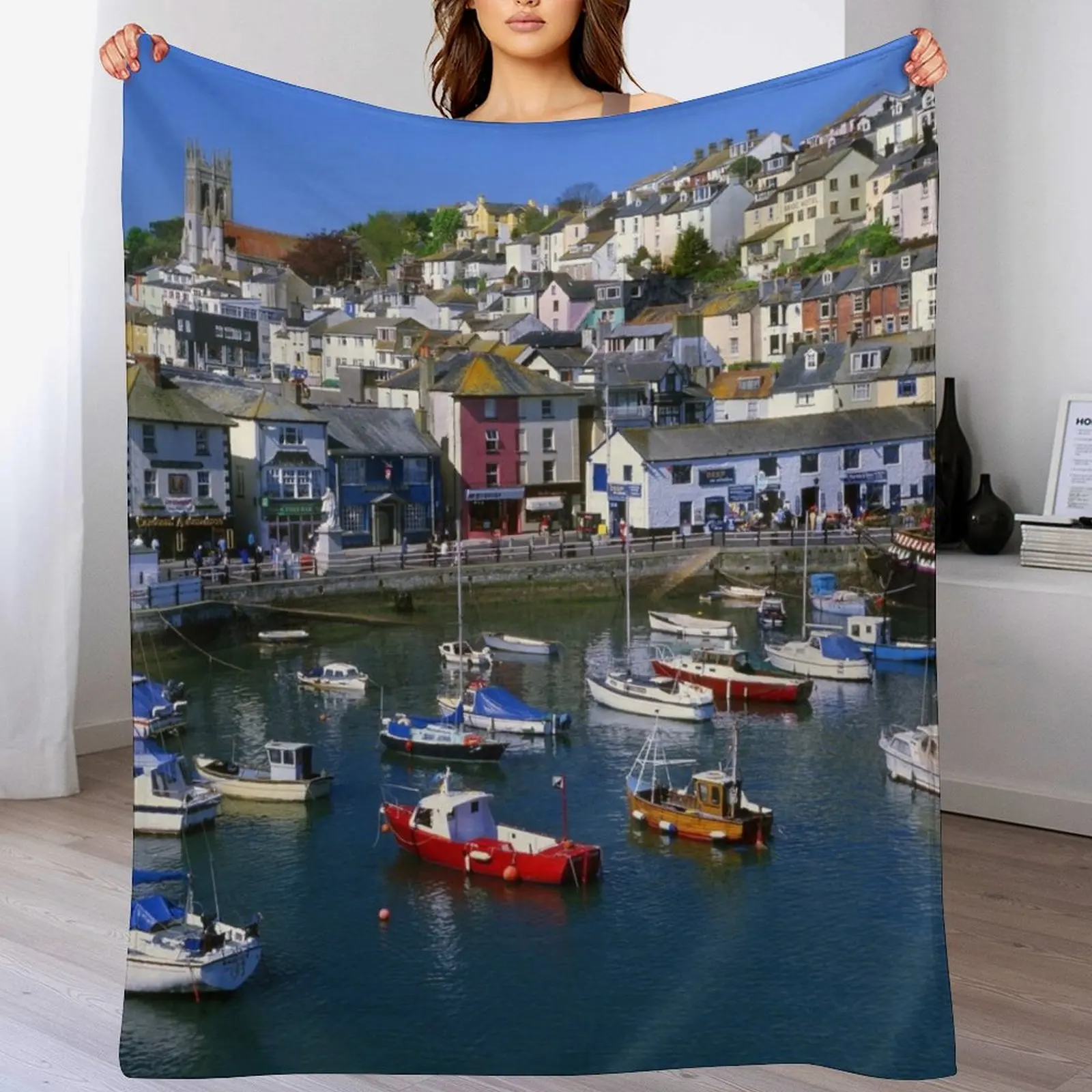 Brixham Harbour Throw Blanket warm winter Moving Blankets