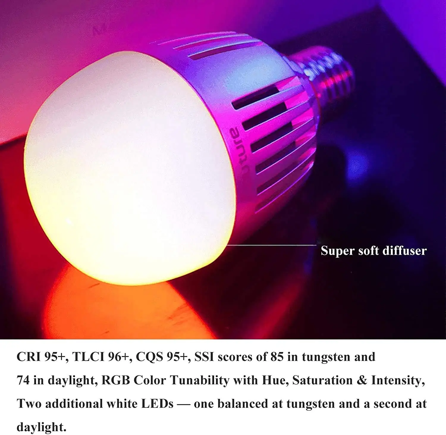 Aputure B7c Camera Video 2,000K-10,000K RGB LED Smart Bulb with E26/E27 Socket TLCI 96+ CRI 95+ Sidus Link App Compatible