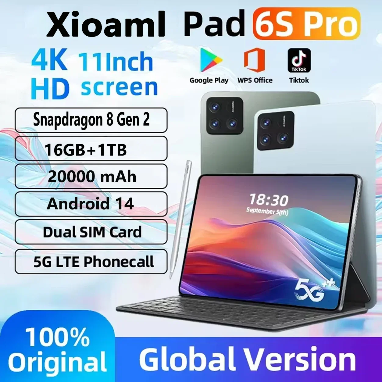 2025 Original Global Version Tablet Android 14 Pad 6S Pro Snapdragon Tablets PC 16GB+1024GB 5G Dual SIM Card WIFI HD 4K Tablet