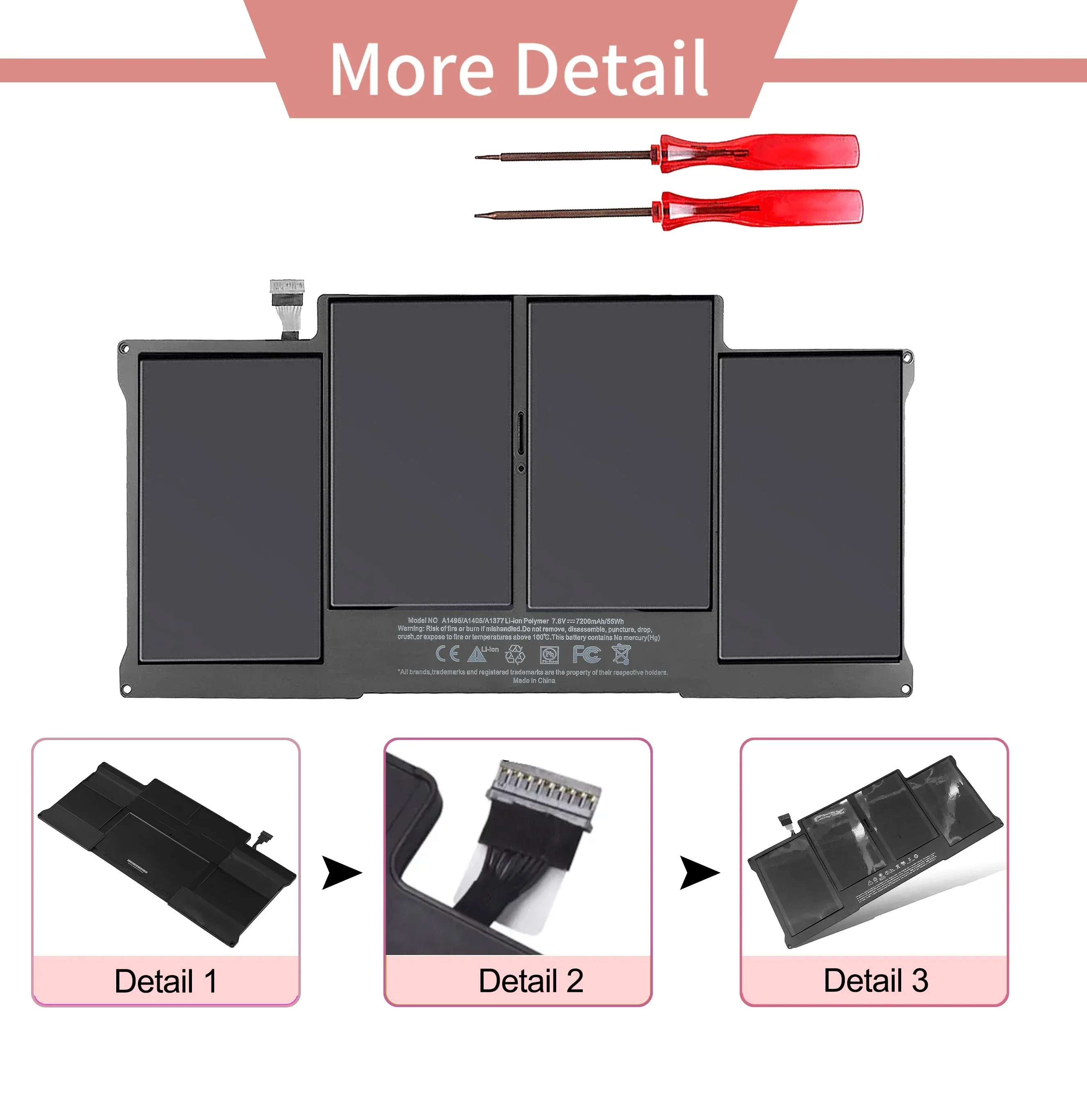 YXKC Laptop Battery 7.6V 55Wh A1496 A1405 A1377 for Apple MacBook Air 13 inch A1466 Mid 2012,Mid 2013Early 2014, Early 2015,2017