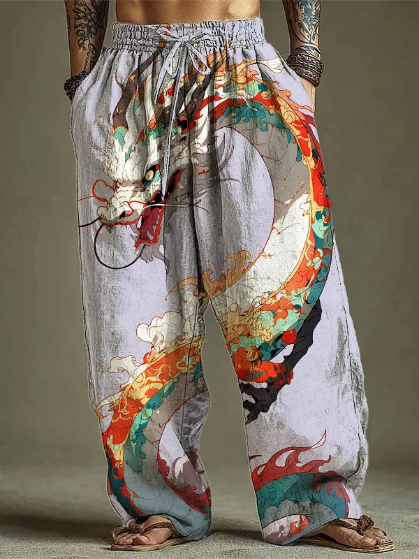 

Модные спортивные брюки свободного кроя в стиле Харадзюку с 3D-печатью и японским узором «Чернильная живопись» (2026)