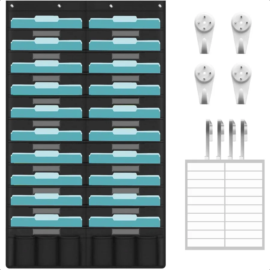 

20 Pockets Hanging Wall File Organizer Heavy Duty Storage Pocket Chart With 20 Name Tag Pockets for File Folder and Paper Space