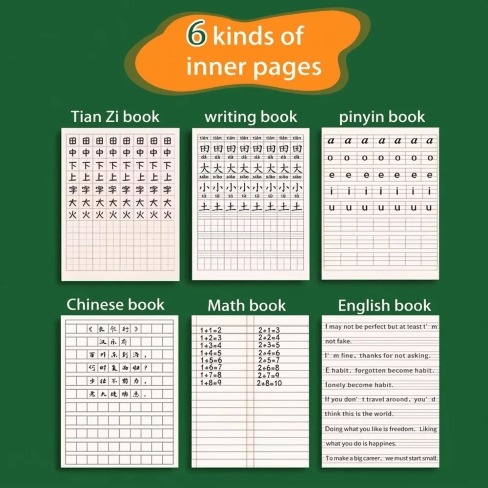 Tian Zi Ge Grid Student Practice Notebooks Handwriting Paper Pinyin Exercise Book Stationery Chinese Character Writing Book