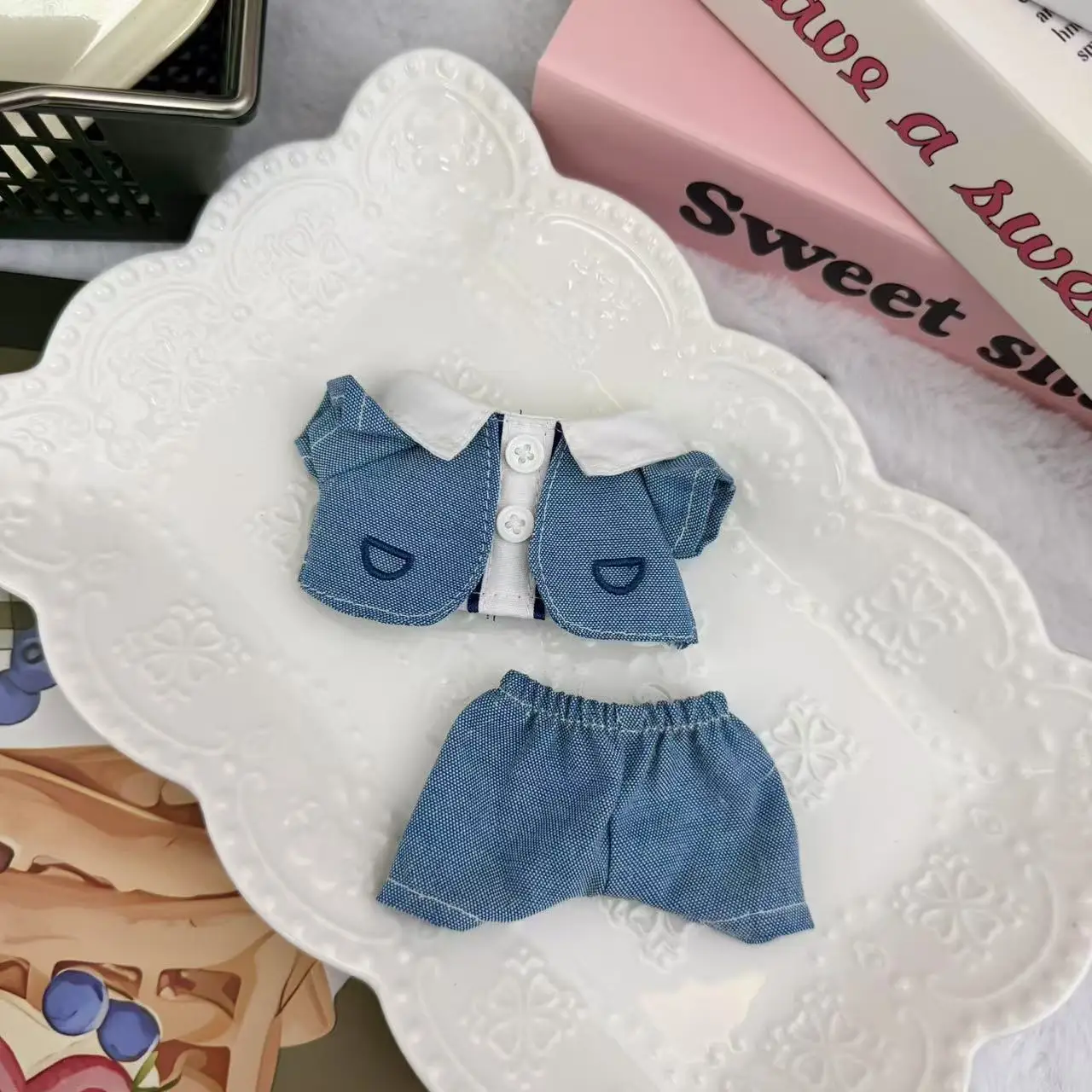 

Hot Labubu Doll Clothes Fashion Clothes Hat Plaid Shirt Vertical Stripe Shorts For 17cm Doll Clothes Dolls Accessories Gift
