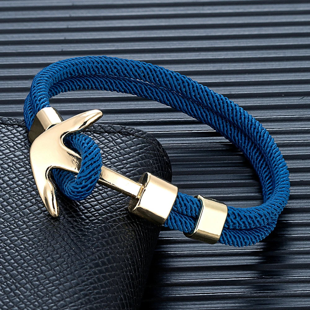 MKENDN Waterproof Anchor Bracelets Men Double Strand Nautical Survival Rope Bracelet For Women Gold Color Navy Sport Buckle