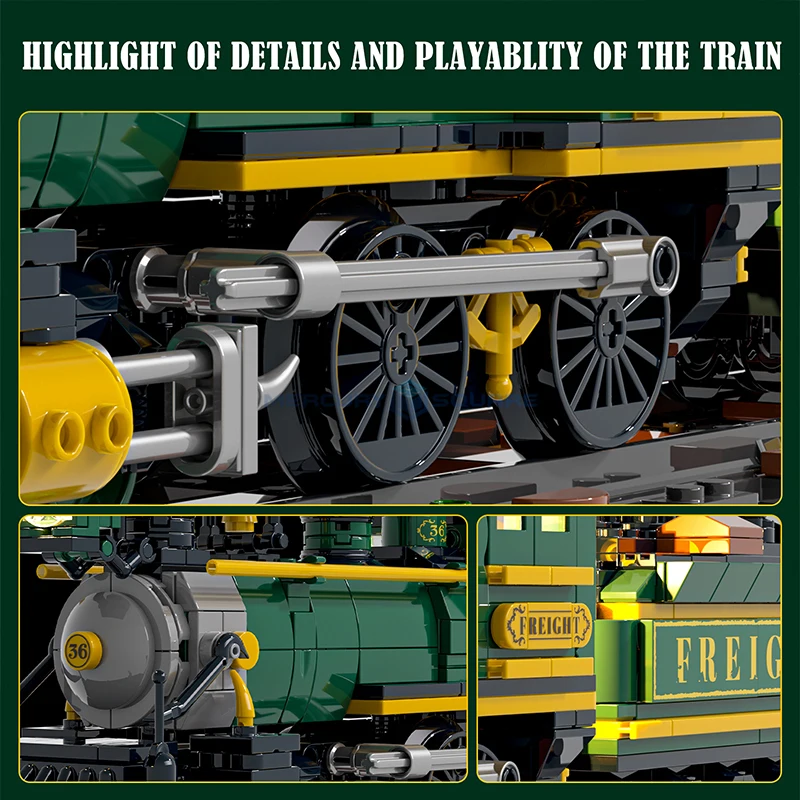 Western Train Building Blocks MOC F9036 Retro Steam Railway รถขนส่งไอเดียอิฐ DIY ของเล่นของขวัญเด็กผู้ใหญ่