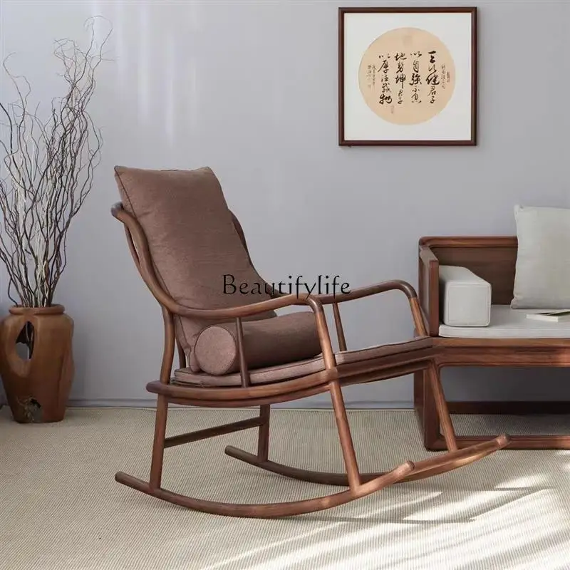 

New Chinese style old elm yang solid wood rocking chair lazy leisure chair living room home