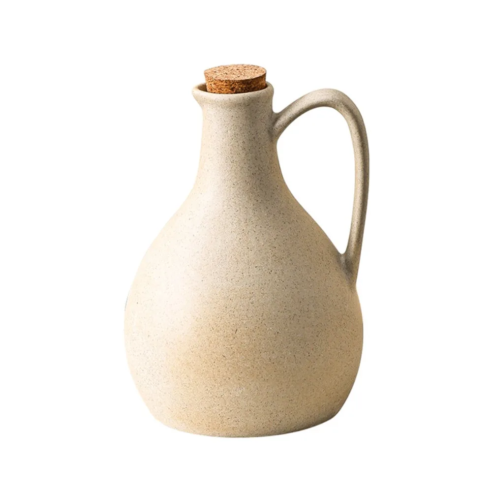 

Coarse Pottery Japanese Style Minimalist Oil Pot Matte Beige Soy Sauce Bottle Vintage Seasoning Bottle Dinning Table