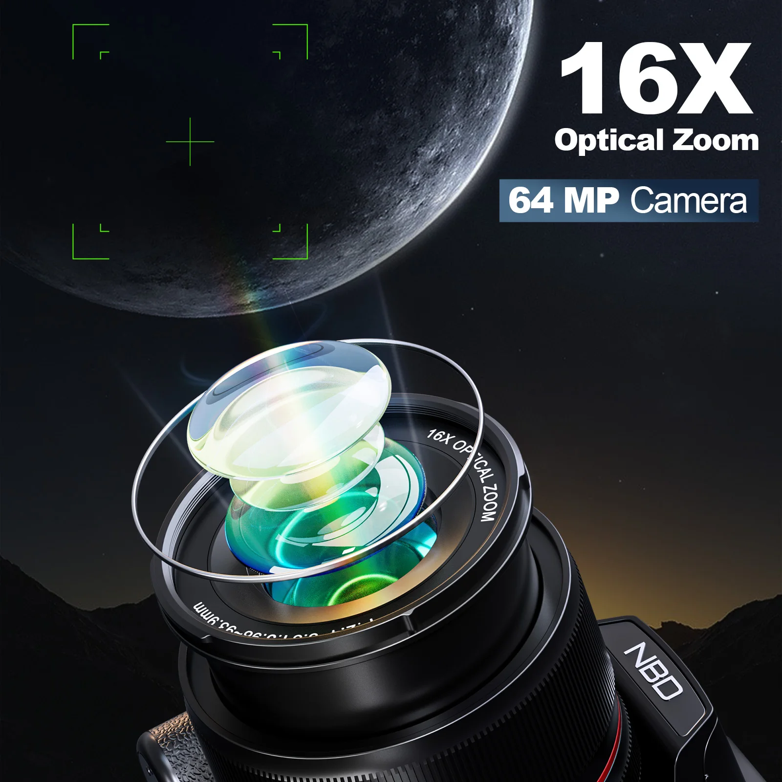 NBD Camera 2000mAh Lithium Battery 16x Optical Zoom 64mp 5k Video Digital Camera with 256GB Card
