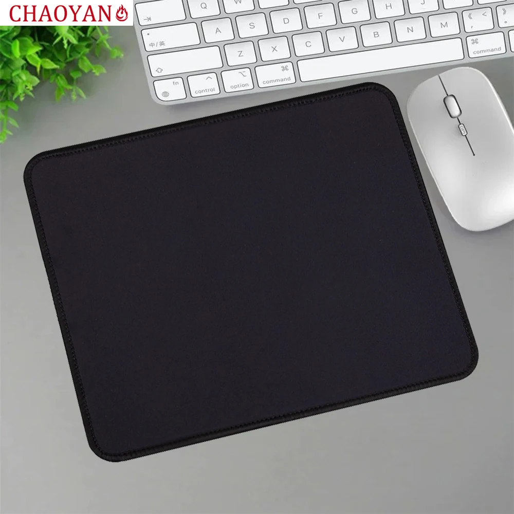 Black Office Mouse Pad Square with Stitched Edge Smooth Cloth Gaming Mousepad Non-Slip Rubber Base for Computer Laptop Desk Mat