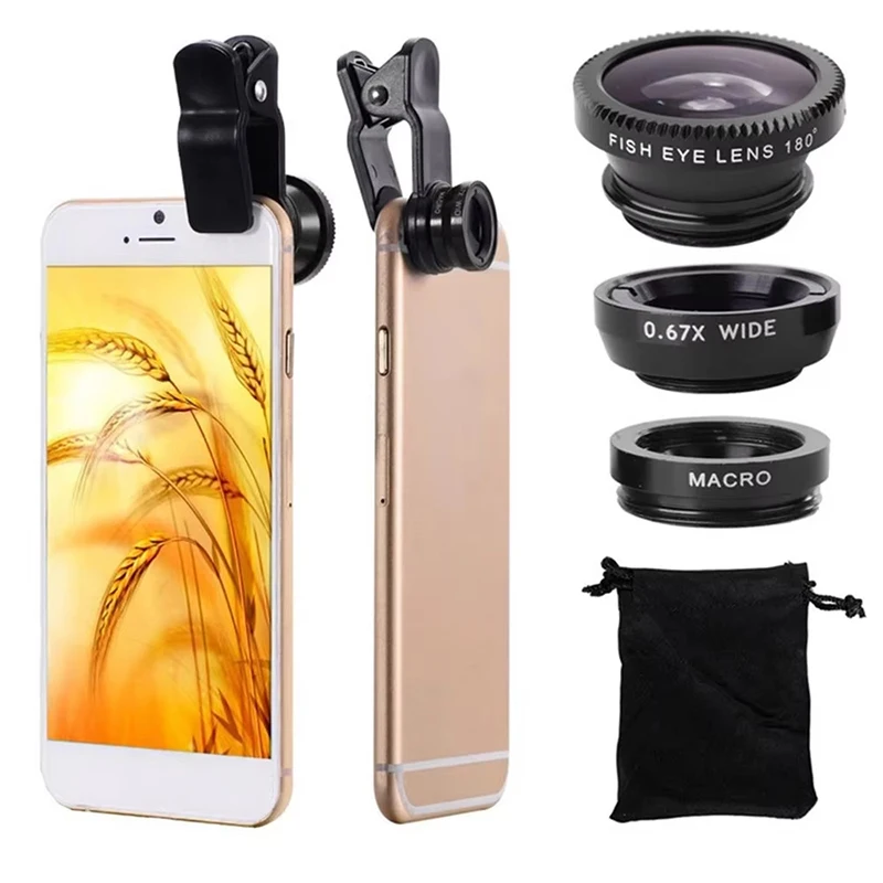 Universal 3 in 1 Fisheye Phone Lens Wide Angle Zoom Lens Fish Eye Macro Lenses Camera Kits With Clip Lens Phone For Smart Phone