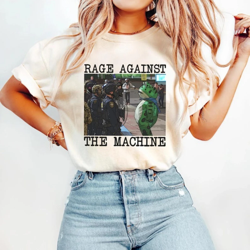 Rage Against The Machine Portland Frog Protest T Shirt Woman Man Casual O-neck Cotton Graphic T Shirts Streetwear Tops Tee