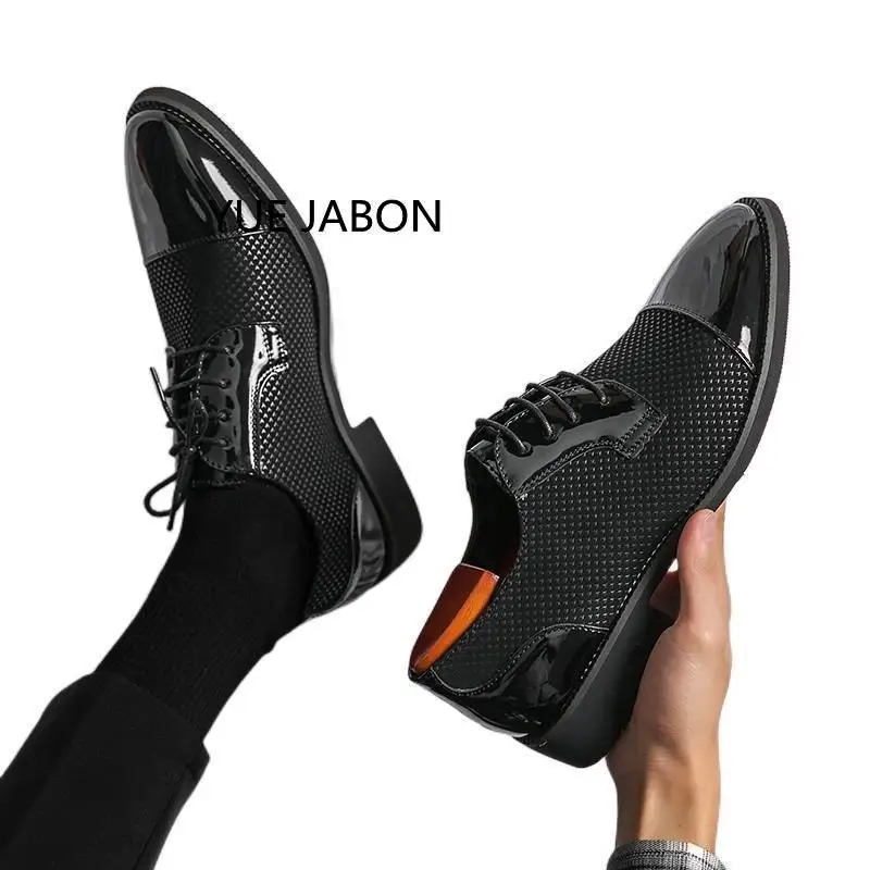 Black White Derby Shoes for Men Dress Lace-up Handmade Formal Shoes Spring Autumn Pu Men Dress Casual Shoes Size 38-46