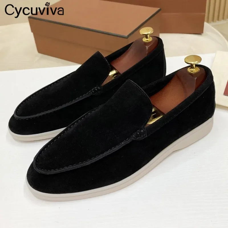 2023 Hot Sale Unisex Flat Causal Shoes Cow Suede Loafers Women Slip On Summer Walk Mules Brand Dress Shoes For Men Size 46