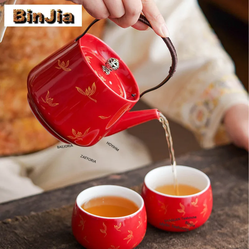 Forbidden City Red Gold Blocking Orchid Tea Set Complete Set Handmade Tea Ceremony Set Teapot And Tea Cup Set Cha Decoration