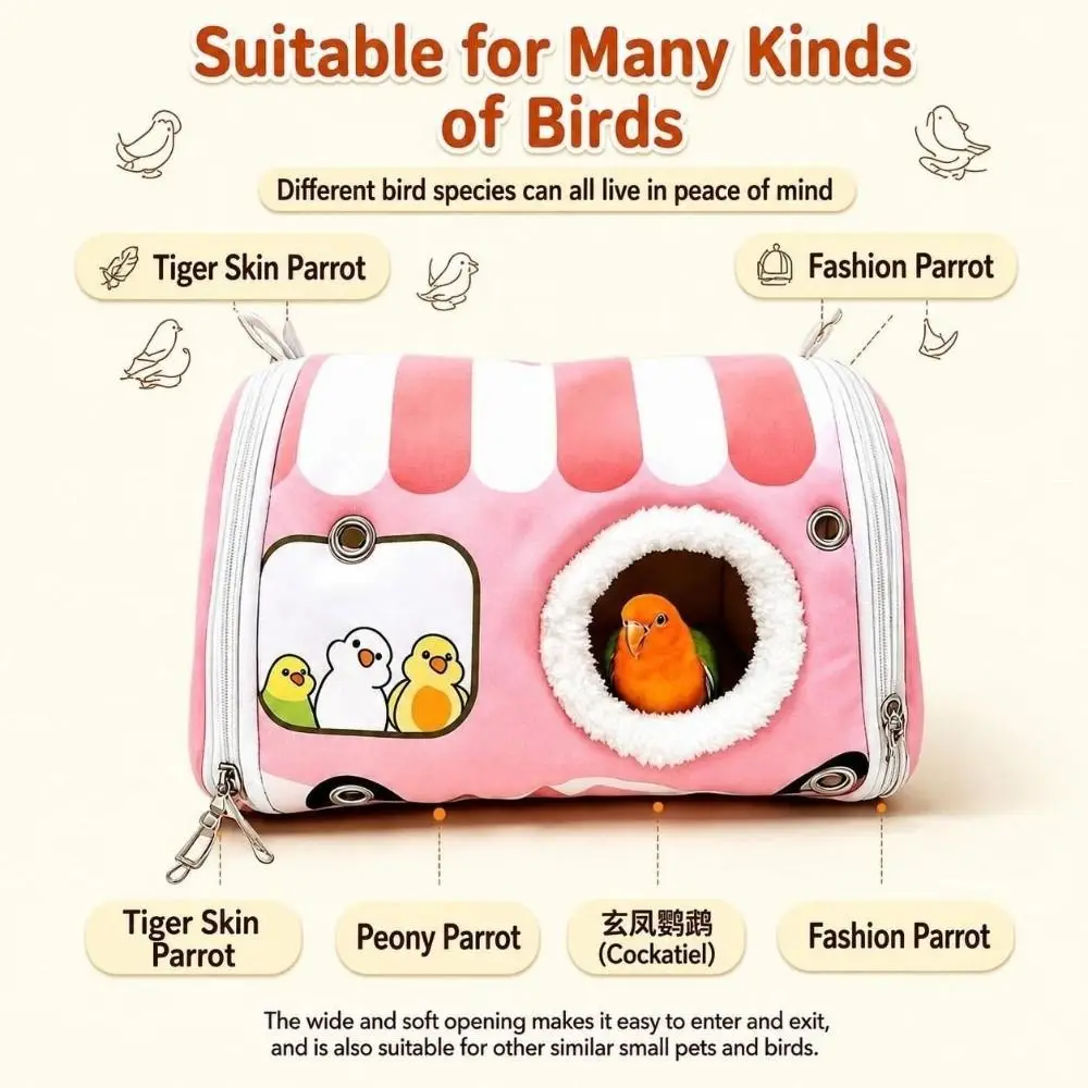 Portable Warm Parrots Hanging Cage Fleece Lined Chew-Proof Parrots Sleep Shelter Cozy Enclosed Sleeping House Birds Supply