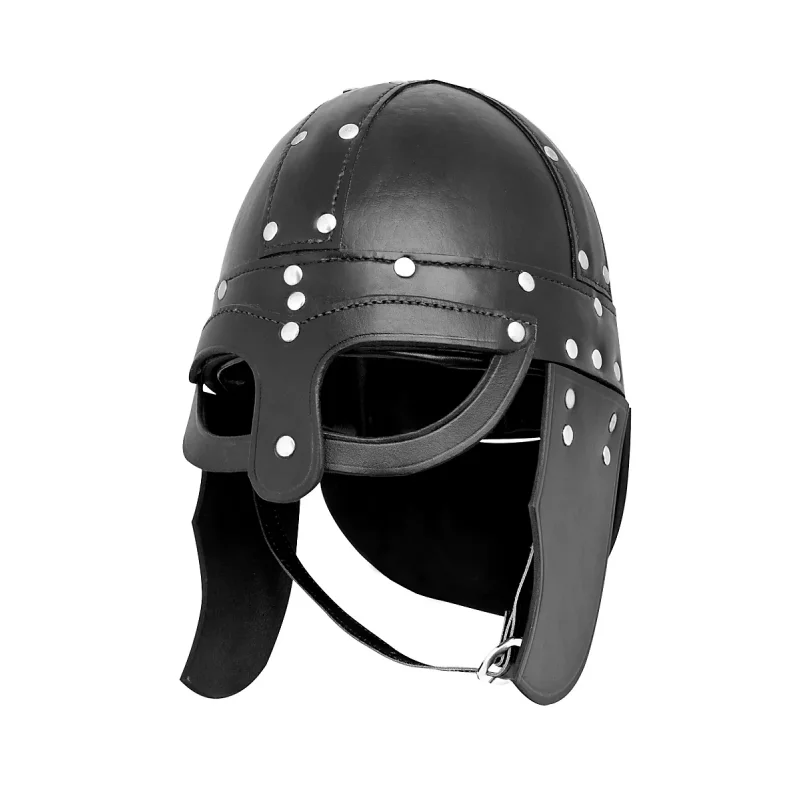 Vintage Black Riveted Pu Leather Helmet Medieval Knight Warrior Headpiece Props Halloween Cosplay Renaissance Fancy Accessory