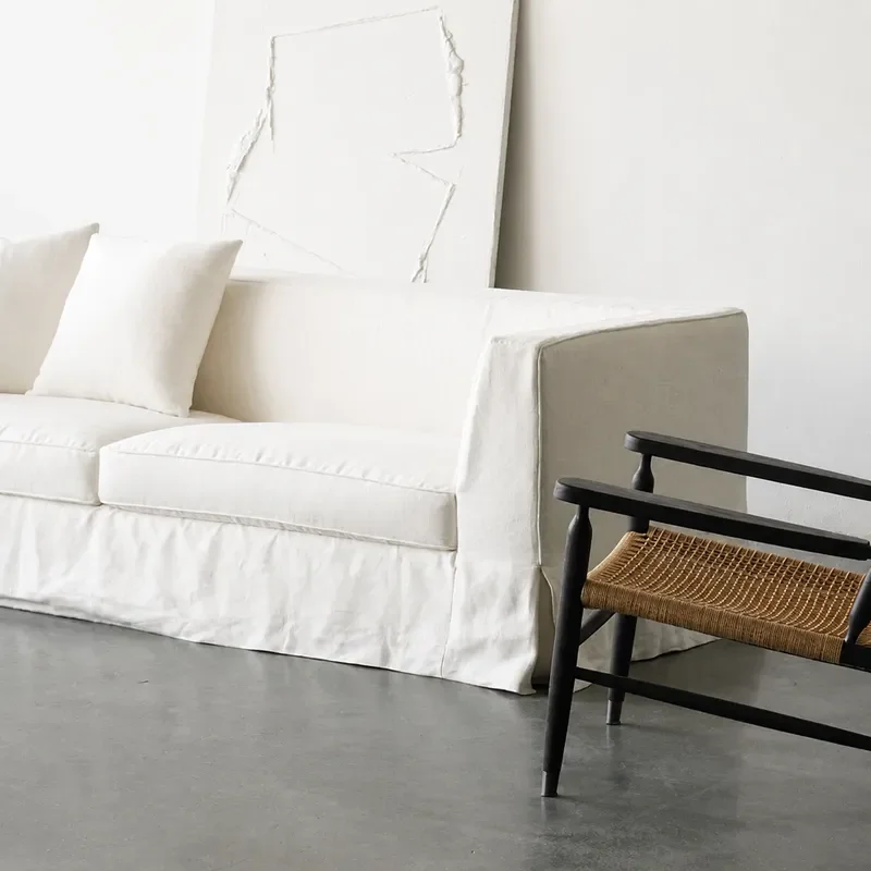 Wabi Stillwind Retro Fabric Washable Sofa Minimalist Straight Row White Double Triple Down Lazy Couch for Small Apartment
