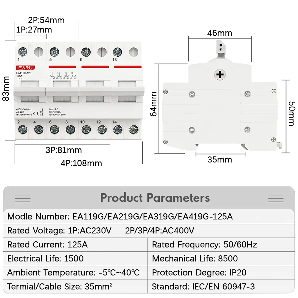 Din السكك الحديدية 1P 2P 3P 4P 40A 63A 125A وحدات MTS المزدوج الطاقة دليل نقل التبديل عزل ضغط التبديل قطاع دارة