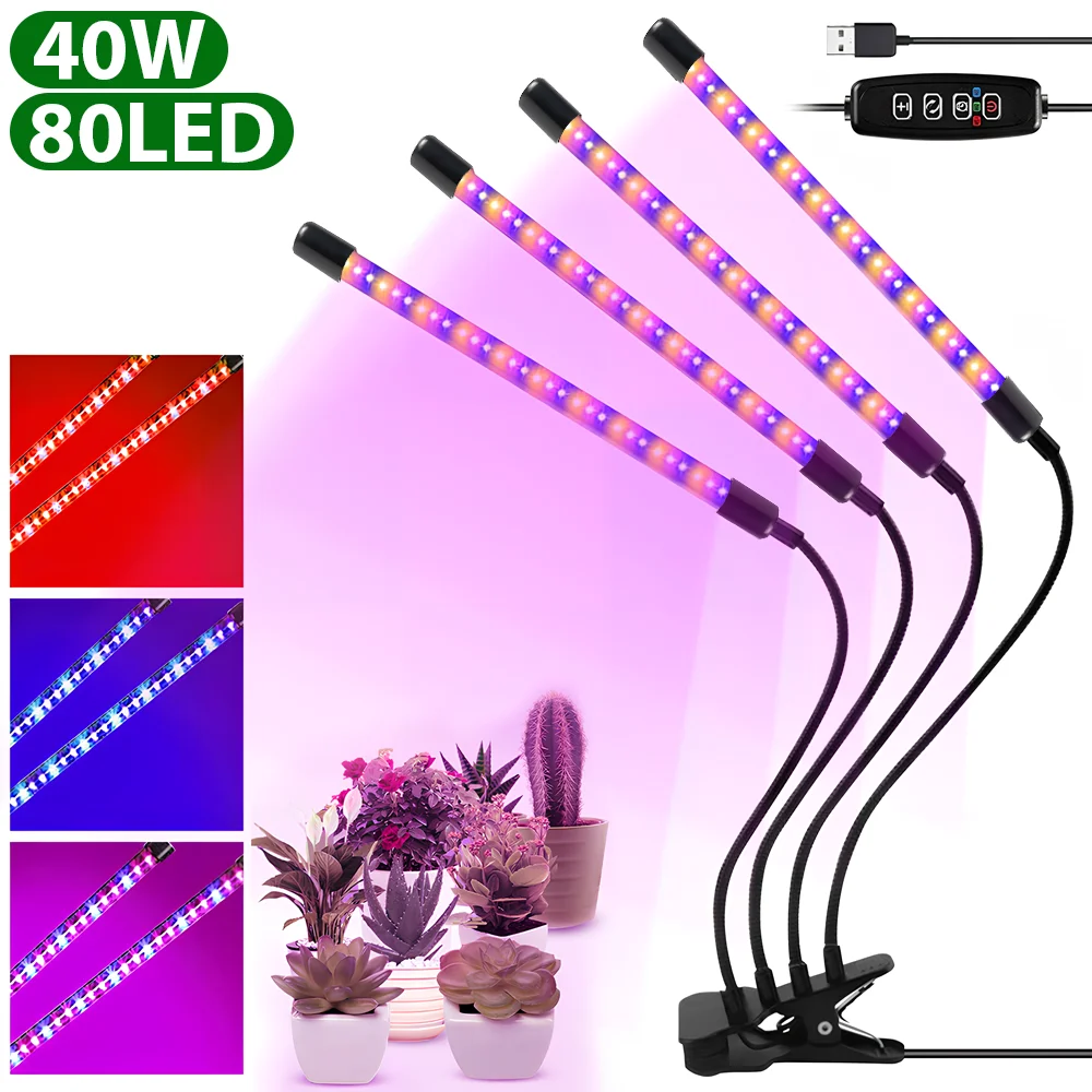 40W 80Led 30W 60Led Plant Grow Lights USB Phyto Lamp Full Spectrum Hydroponics Bulb LED Grow Light LED Indoor Plants Lamp