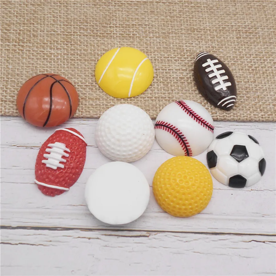 Julie Wang 9PCS Resin Sports Ball Cabochons Artificial Basketball Football Golf Tennis Jewelry Making Accessory Phone Decor