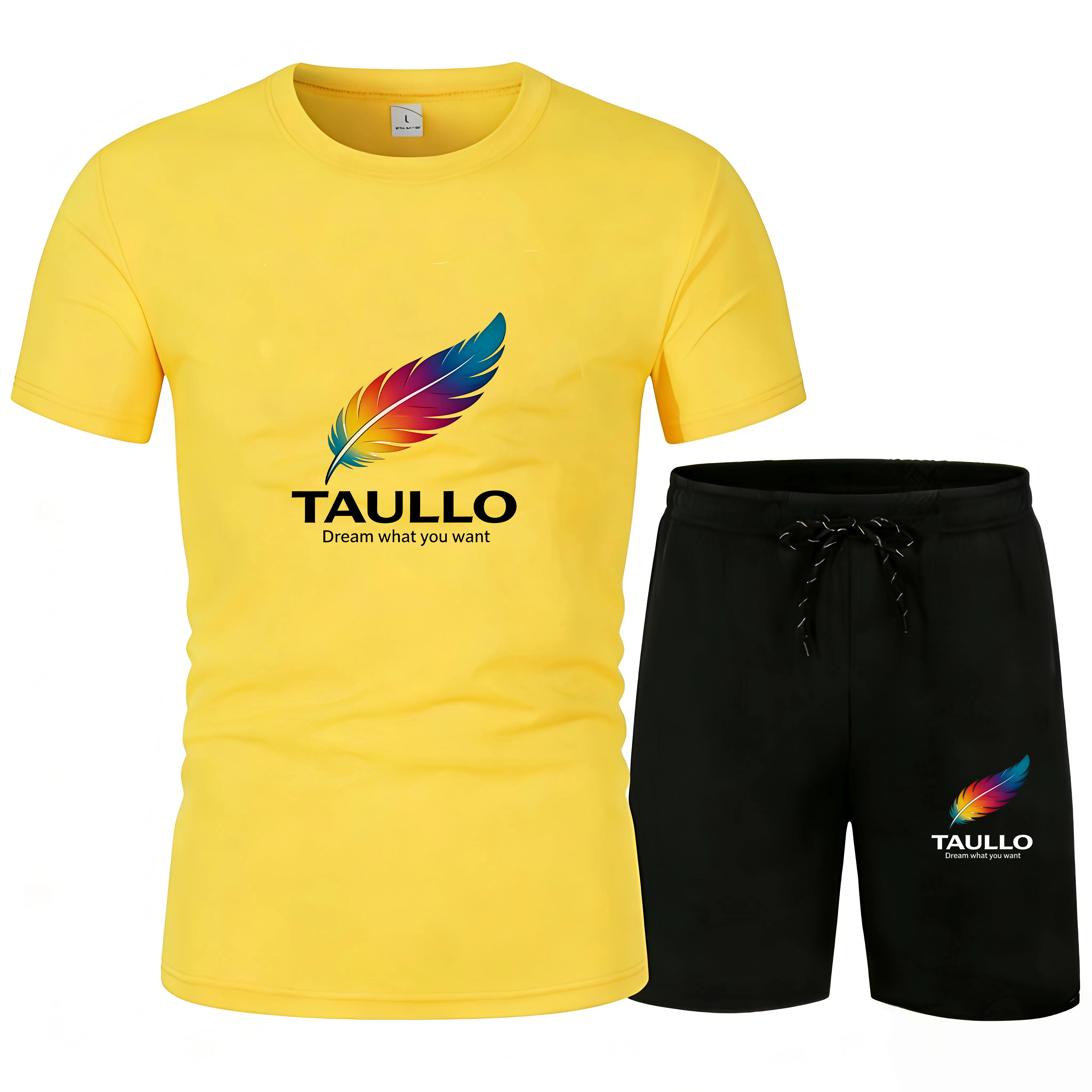 

Summer new men's short sleeved shorts hot item solid color print casual mesh breathable sports quick drying set