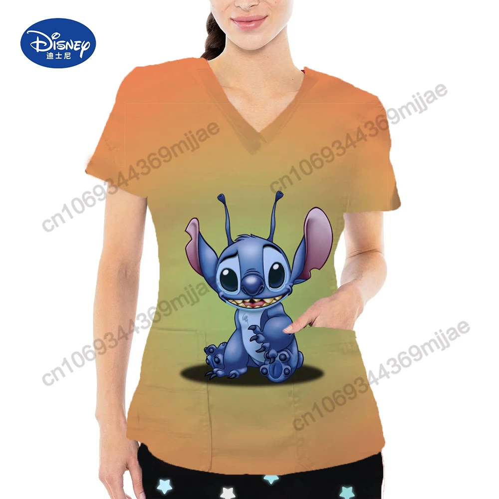 T-Shirt à Manches Courtes pour Femme, Uniforme d\'Infirmière, Vêtement Graphique Disney, avec Poche, une Pièce, Yk2, Y2k, Y-Kpop