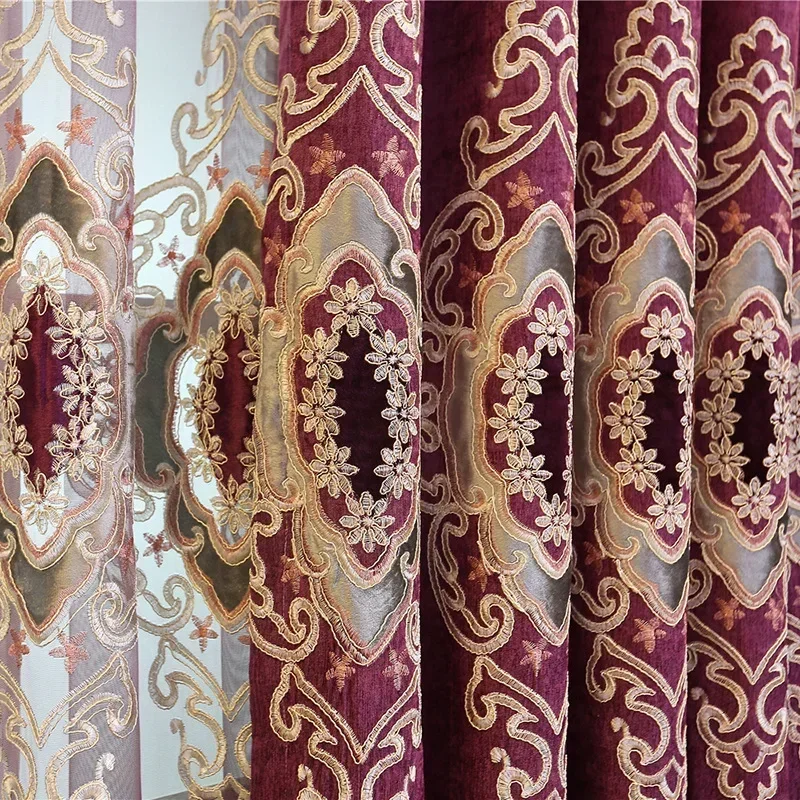 

Custom Embroidered Blackout Curtains for Living Room Curtains for Bedroom Windows European Chenille Valance Tulle European Brown