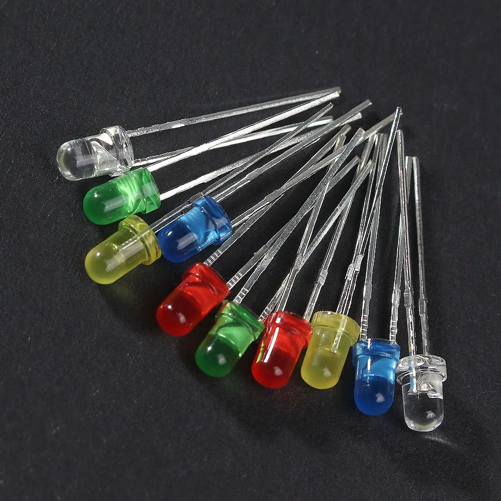 100PCS/Lot DIY Electronic Kit LED diode F3 Super Bright 3MM Red Yellow Blue Green White LEDs Kit