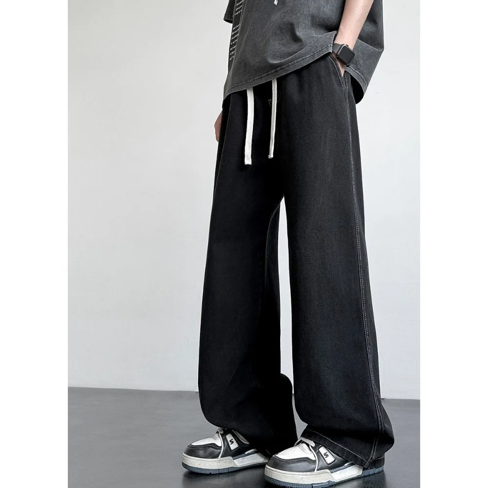 

Spring Autumn Floor Length Trendy Slimming Vintage Long Pants Men's Wide Leg Casual Jeans Loose Straight Fit Versatile Spants